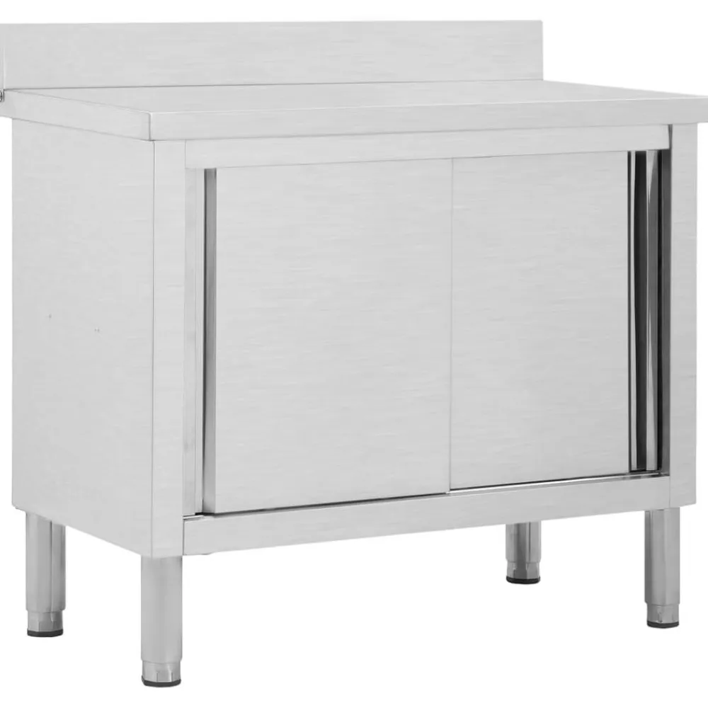 vidaXL Mesa de trabajo puertas correderas acero inox 100x50x(95-97) New
