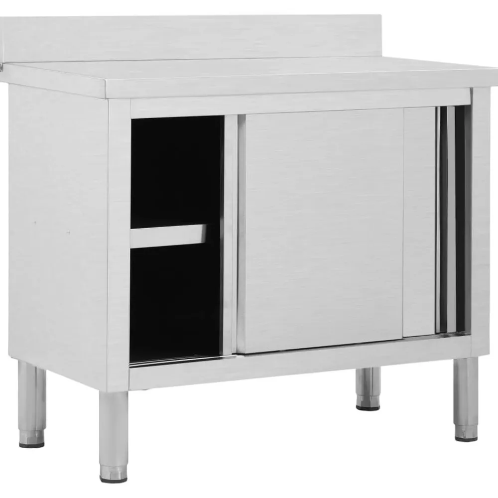 vidaXL Mesa de trabajo puertas correderas acero inox 100x50x(95-97) New