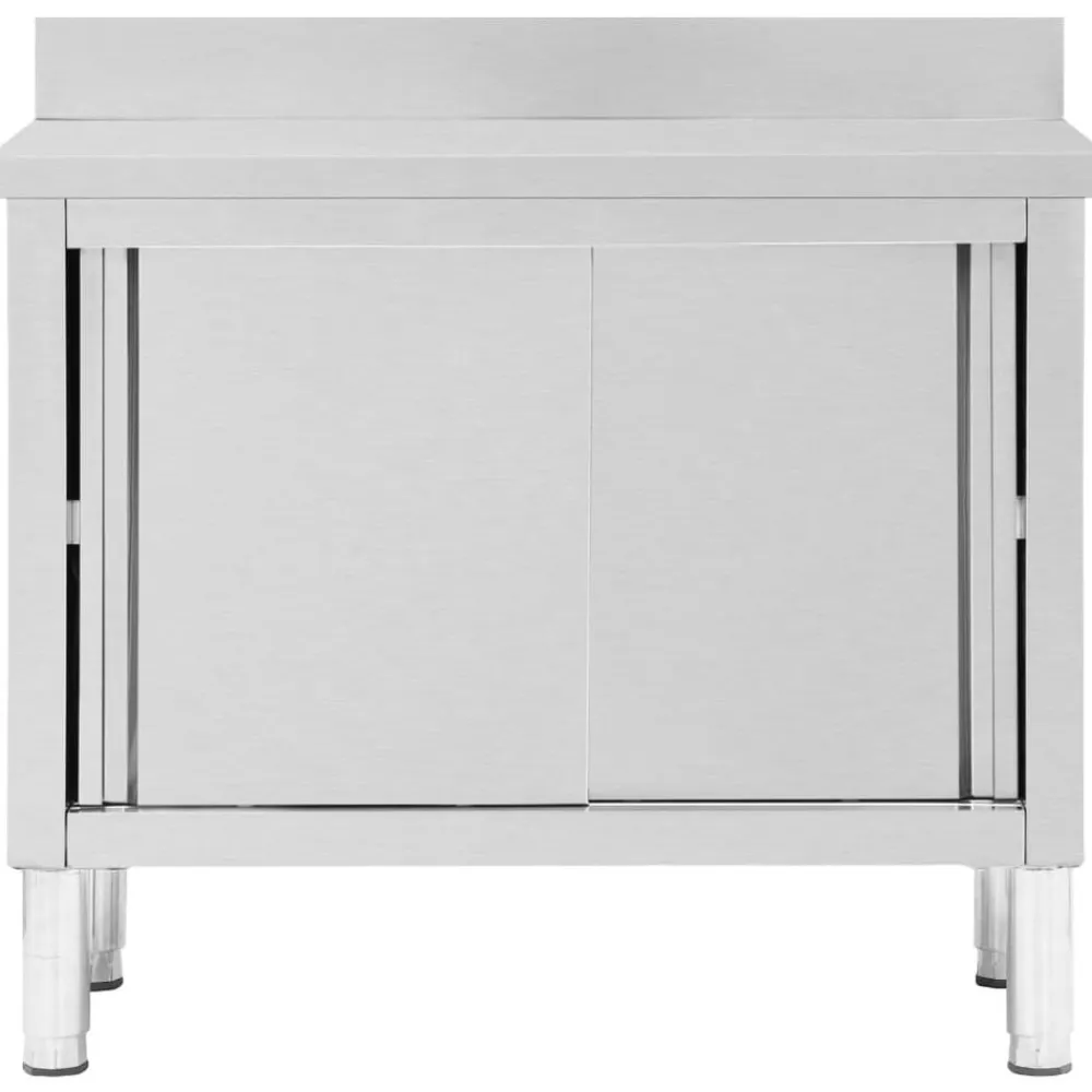 vidaXL Mesa de trabajo puertas correderas acero inox 100x50x(95-97) New