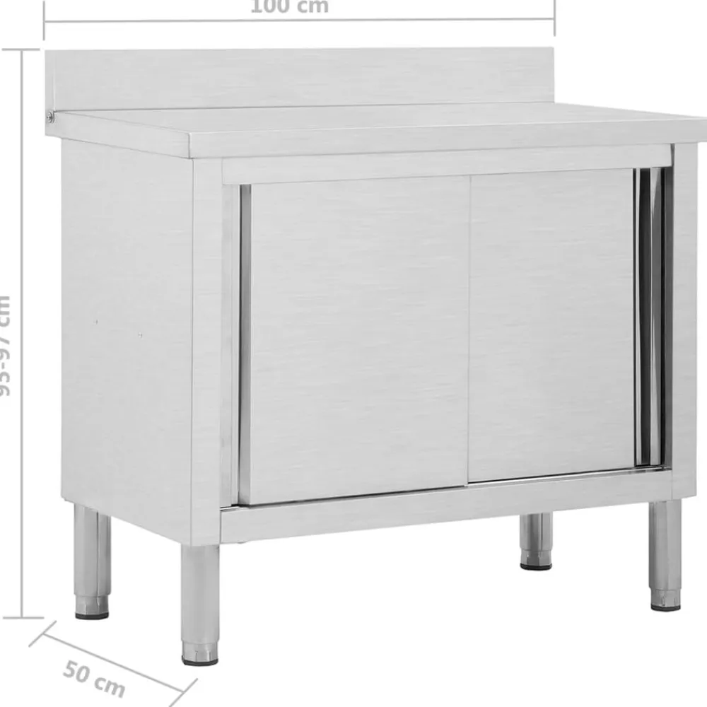 vidaXL Mesa de trabajo puertas correderas acero inox 100x50x(95-97) New