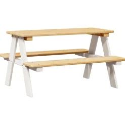 vidaXL Mesa infantil con bancos IRUN madera maciza blanca 90x79,5x50cm Blanco Outlet