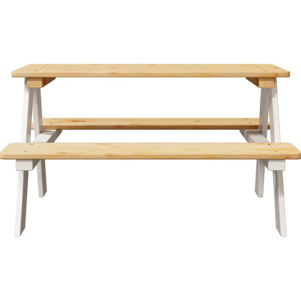 vidaXL Mesa infantil con bancos IRUN madera maciza blanca 90x79,5x50cm Blanco Outlet