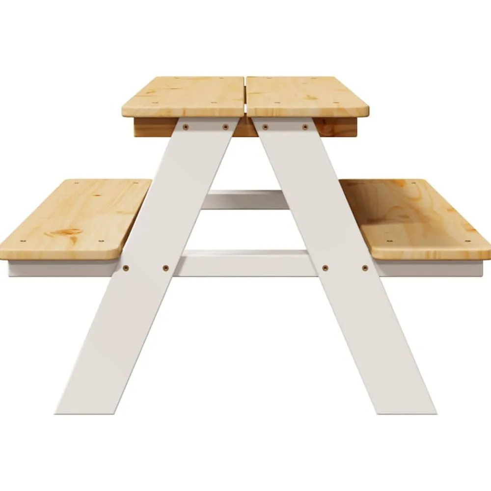 vidaXL Mesa infantil con bancos IRUN madera maciza blanca 90x79,5x50cm Blanco Outlet