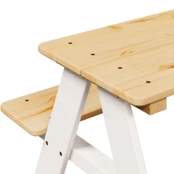 vidaXL Mesa infantil con bancos IRUN madera maciza blanca 90x79,5x50cm Blanco Outlet