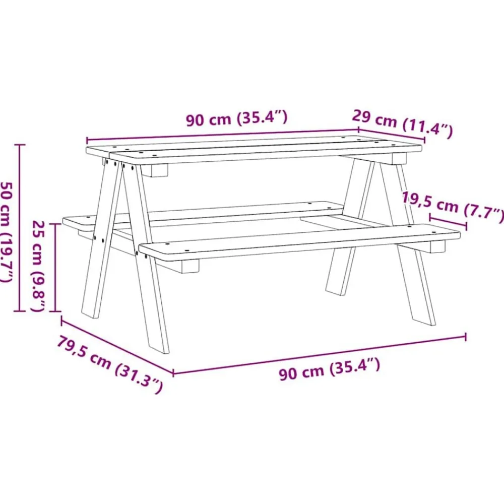 vidaXL Mesa infantil con bancos IRUN madera maciza blanca 90x79,5x50cm Blanco Outlet