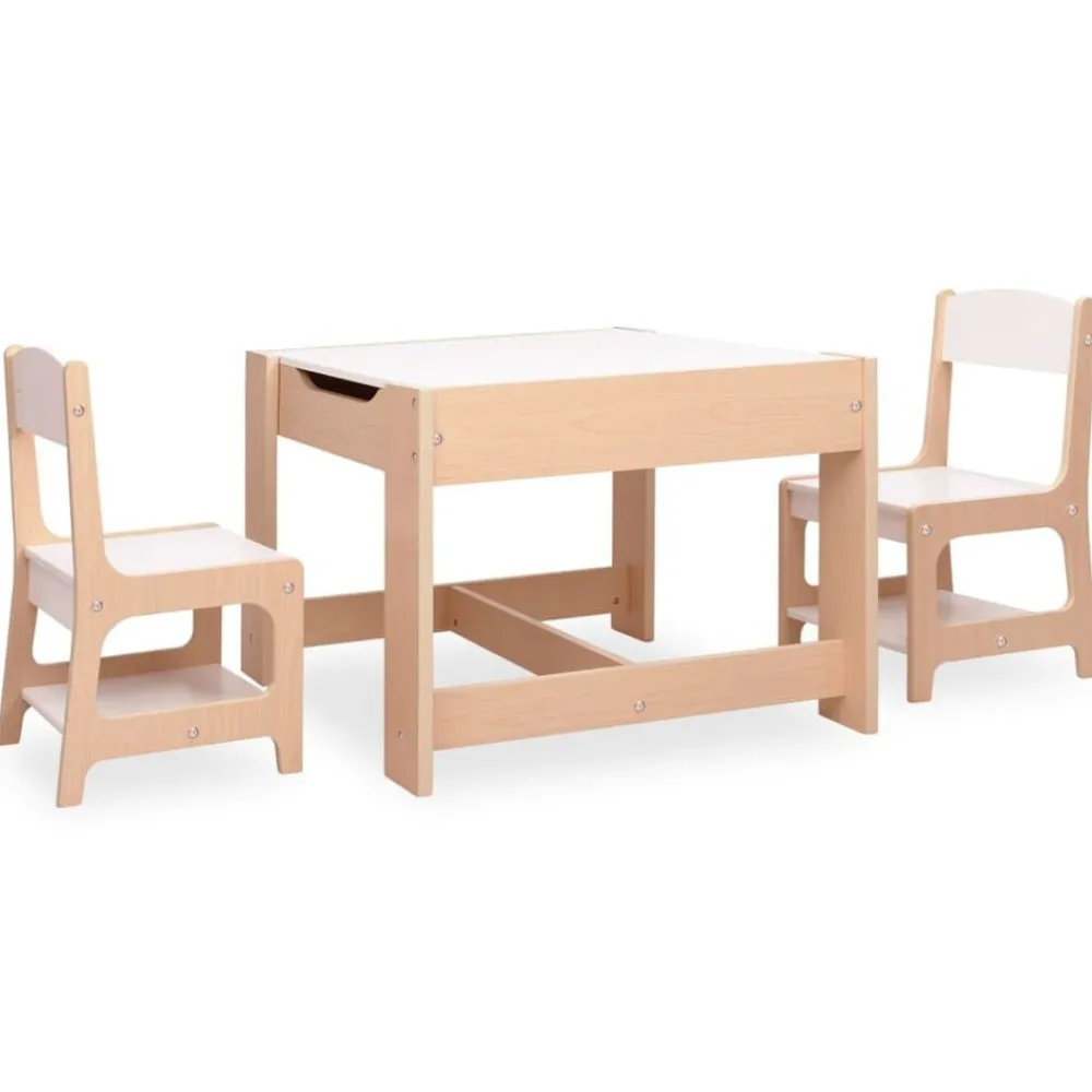 vidaXL Mesa infantil con 2 sillas MDF Marrón New