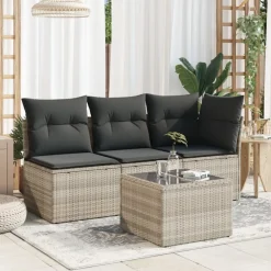 vidaXL Mesa jardín superficie vidrio ratán PE 55x55x37 cm Gris claro