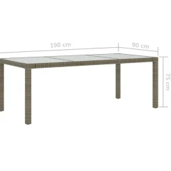vidaXL Muebles De Jardín-Mesa jardín vidrio templado ratán sintético 190x90x75 cm