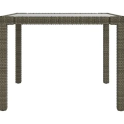vidaXL Muebles De Jardín-Mesa jardín vidrio templado ratán sintético 90x90x75 cm gris