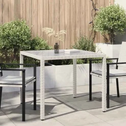 vidaXL Muebles De Jardín-Mesa jardín vidrio templado ratán sintético 90x90x75 cm