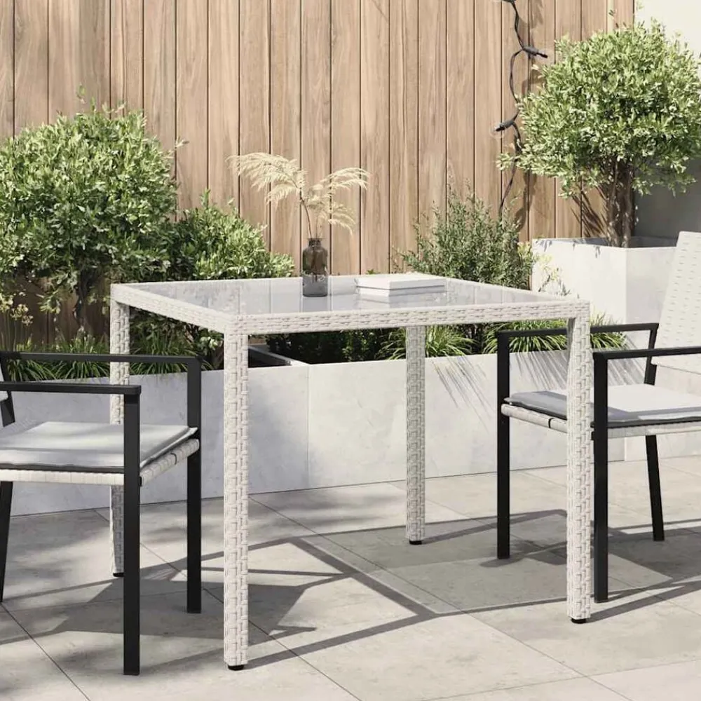vidaXL Muebles De Jardín-Mesa jardín vidrio templado ratán sintético 90x90x75 cm