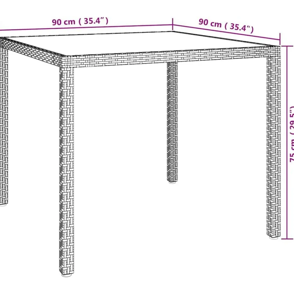 vidaXL Muebles De Jardín-Mesa jardín vidrio templado ratán sintético 90x90x75 cm
