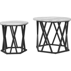vidaXL Mesa lateral 2 pcs Madera Ingenierizada y Acero Gris sonoma New