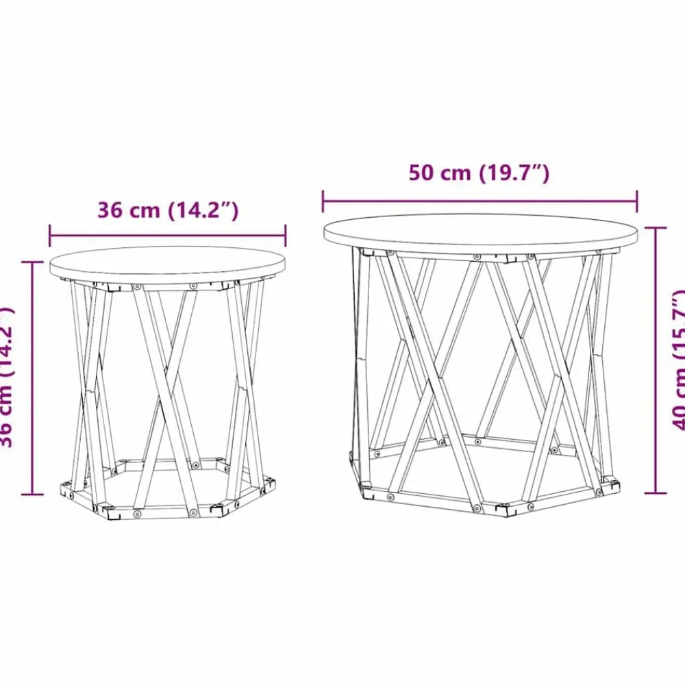 vidaXL Mesa lateral 2 pcs Madera Ingenierizada y Acero Gris sonoma New