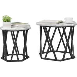 vidaXL Mesa lateral 2 pcs Madera Ingenierizada y Acero Gris sonoma New