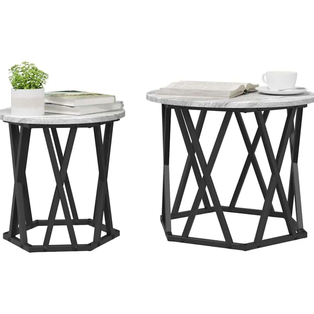 vidaXL Mesa lateral 2 pcs Madera Ingenierizada y Acero Gris sonoma New