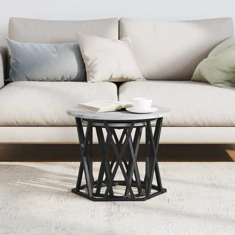 vidaXL Mesa lateral 2 pcs Madera Ingenierizada y Acero Gris sonoma New