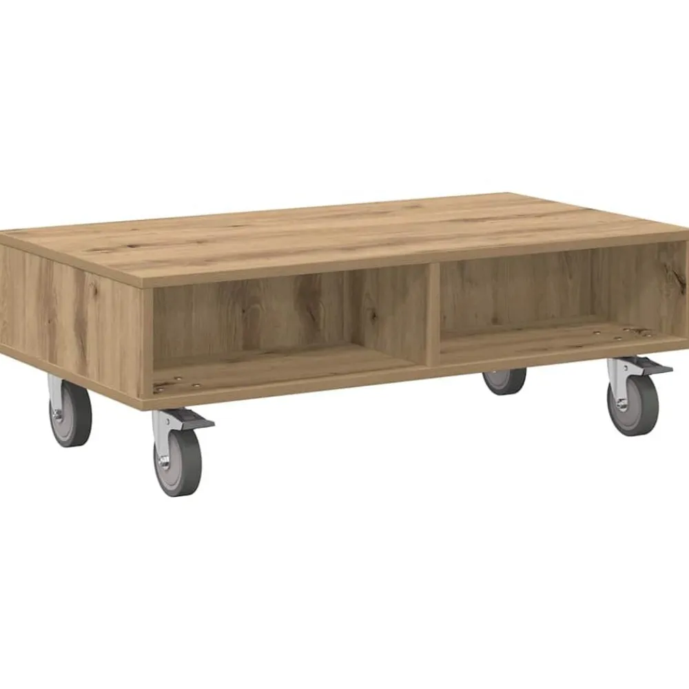 vidaXL Mesas-Mesa Lateral con Ruedas Roble artesanal 90 x 50 x 30 cm