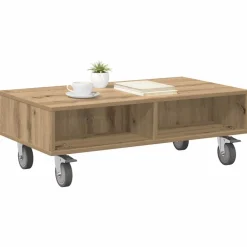 vidaXL Mesas-Mesa Lateral con Ruedas Roble artesanal 90 x 50 x 30 cm