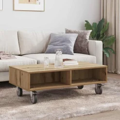 vidaXL Mesas-Mesa Lateral con Ruedas Roble artesanal 90 x 50 x 30 cm