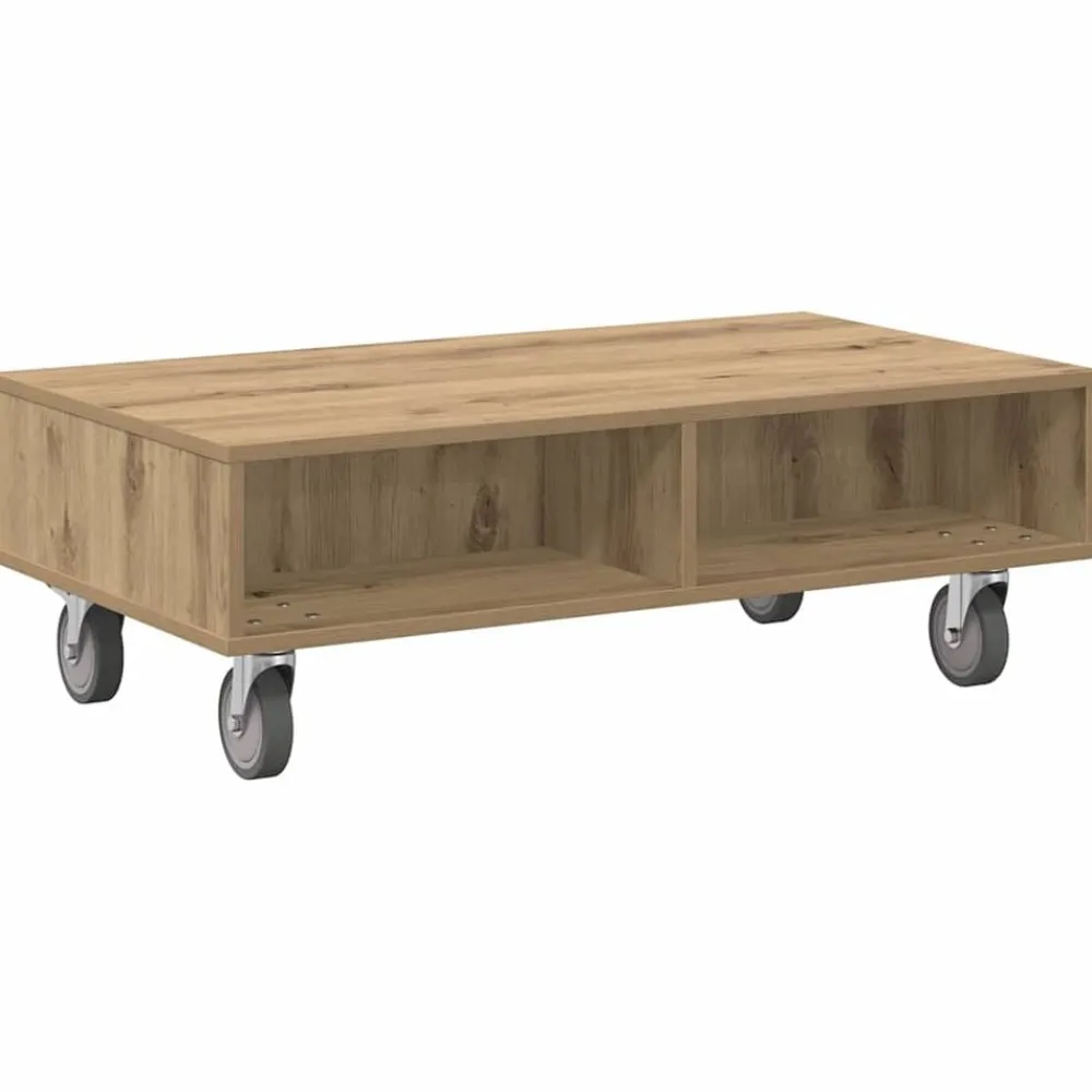 vidaXL Mesas-Mesa Lateral con Ruedas Roble artesanal 90 x 50 x 30 cm