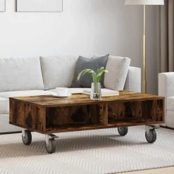 vidaXL Mesa Lateral con Ruedas 90 x 50 x 30 cm Roble ahumado Outlet