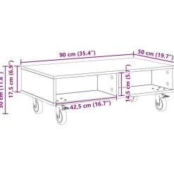 vidaXL Mesa Lateral con Ruedas 90 x 50 x 30 cm Roble ahumado Outlet