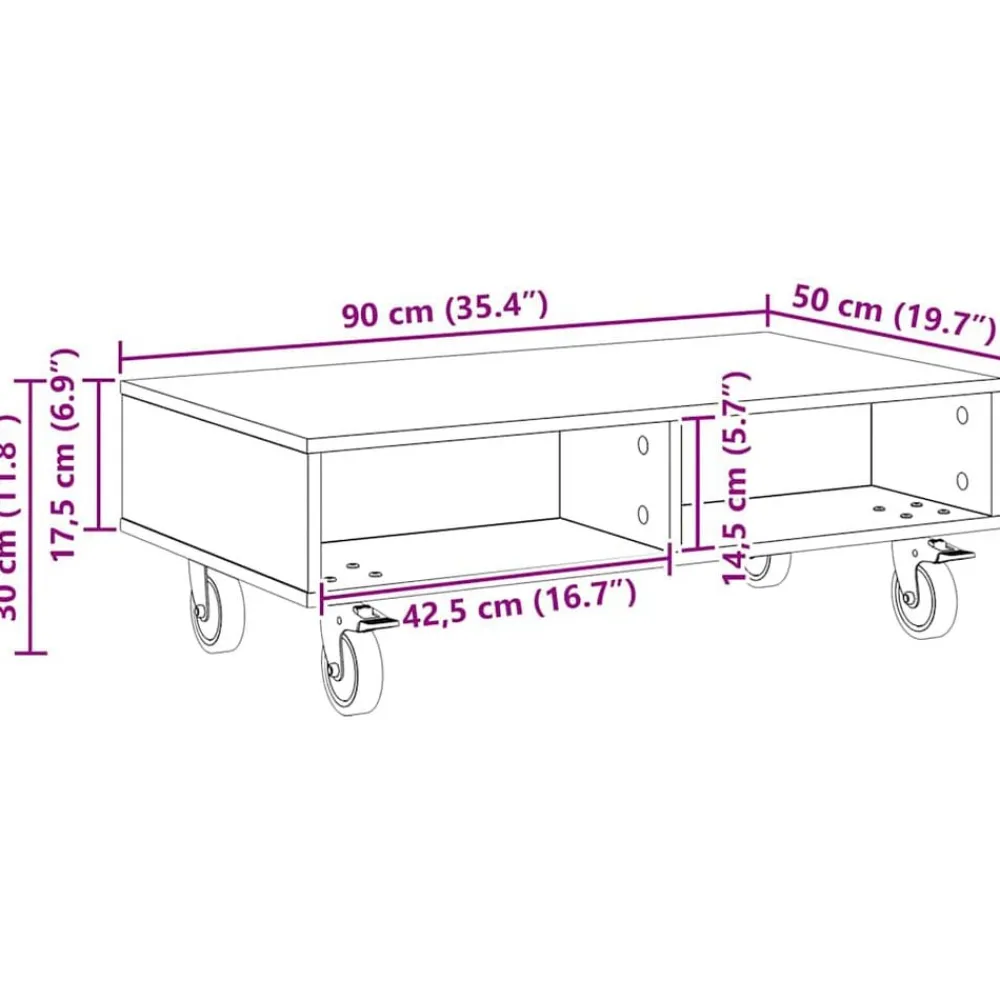 vidaXL Mesa Lateral con Ruedas 90 x 50 x 30 cm Roble ahumado Outlet