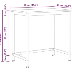 vidaXL Mesa 80 x 50 x 77 cm Madera Ingenierizada y Acero Natural New