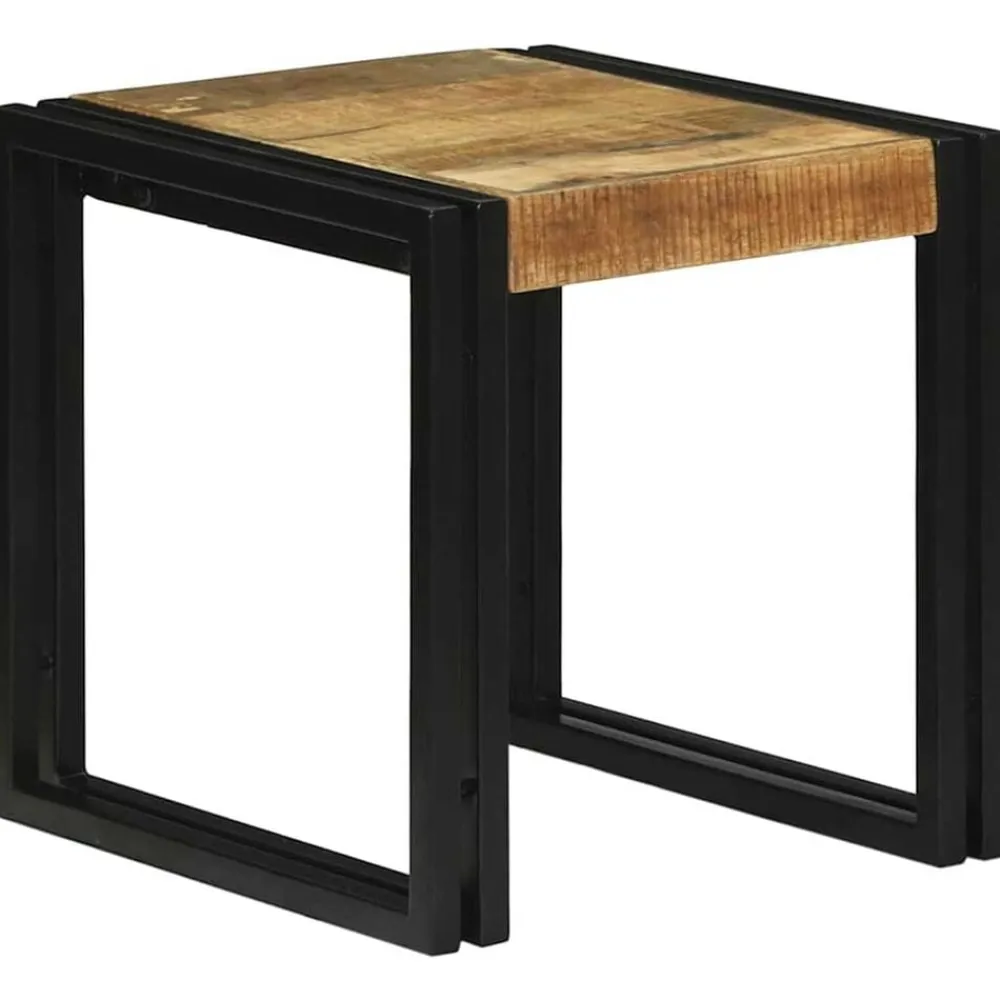 vidaXL Mesas-Mesa Nido 3 pcs Marrón y Negro Madera de Mango Sólida y Metal