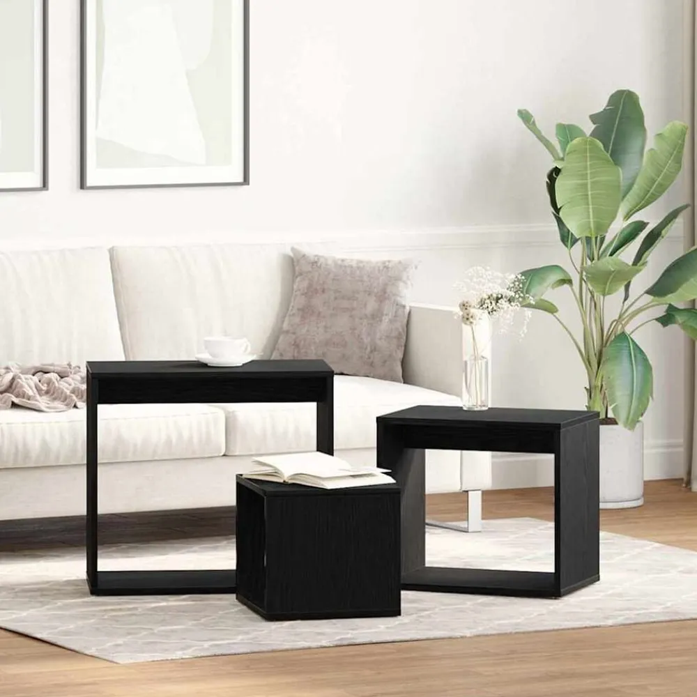 vidaXL Mesa Nido 3 pcs Madera de ingeniería Roble negro Sale