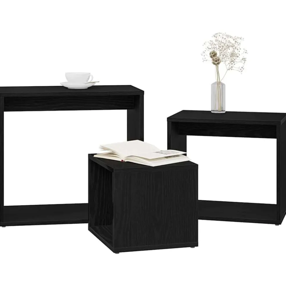 vidaXL Mesa Nido 3 pcs Madera de ingeniería Roble negro Sale