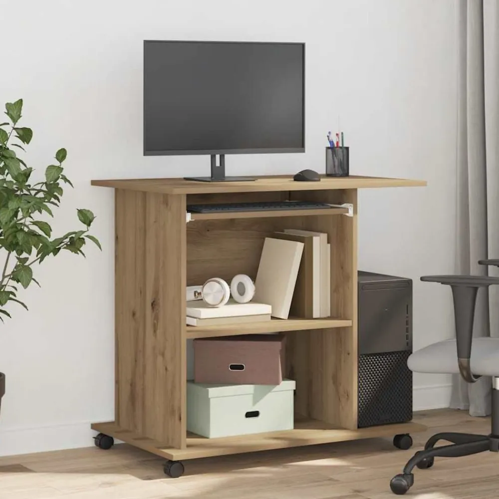 vidaXL Mesa ordenador madera contrachapada roble artesanal 80x50x75cm Roble artisan Hot