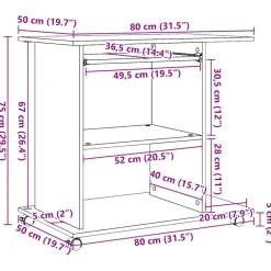 vidaXL Mesa ordenador madera contrachapada roble artesanal 80x50x75cm Roble artisan Hot
