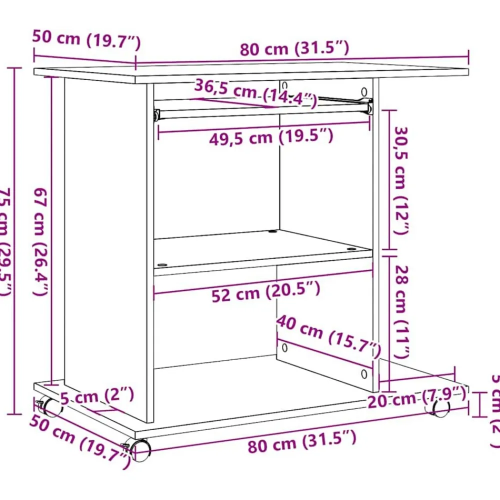 vidaXL Mesa ordenador madera contrachapada roble artesanal 80x50x75cm Roble artisan Hot