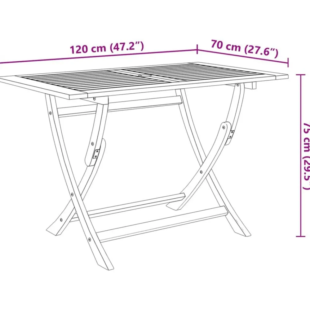 vidaXL Mesa plegable de jardín madera maciza de acacia 120x70x75 cm Marrón Clearance