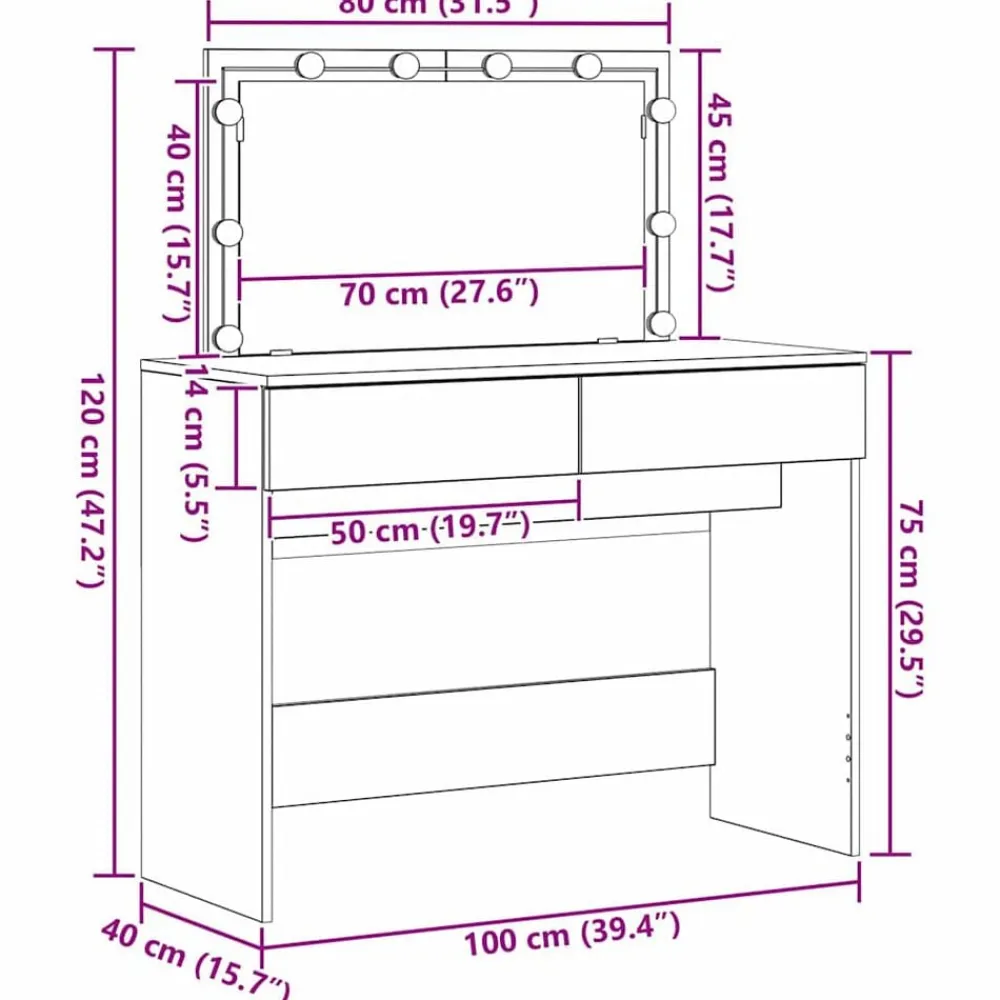 vidaXL Mesa Tocador con cajón 100 x 40 x 120 cm Roble artesanal Best