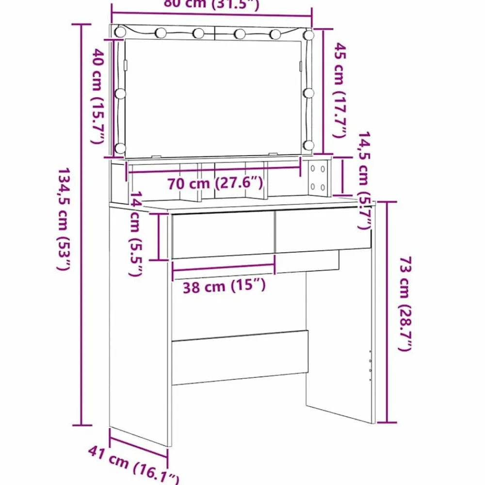 vidaXL Armarios Y Almacenamiento-Mesa Tocador con cajón Madera vieja 80 x 41 x 134,5 cm
