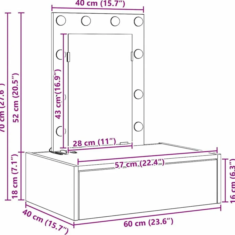 vidaXL Armarios Y Almacenamiento-Mesa Tocador con cajón 60 x 40 x 70 cm Madera de ingeniería