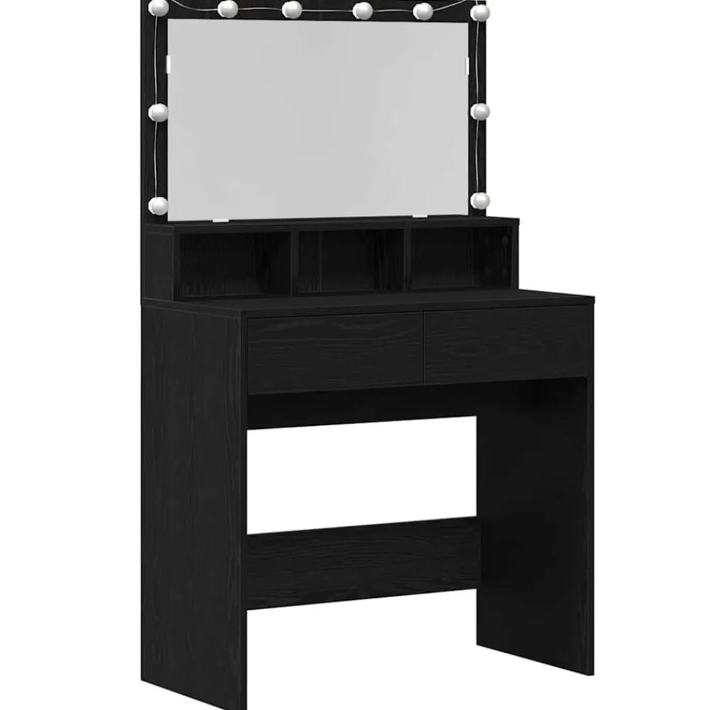 vidaXL Mesa Tocador con luces de espejo 80 x 41 x 134,5 cm Roble negro Sale