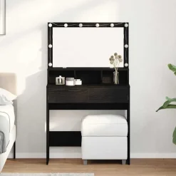 vidaXL Mesa Tocador con luces de espejo 80 x 41 x 134,5 cm Roble negro Sale