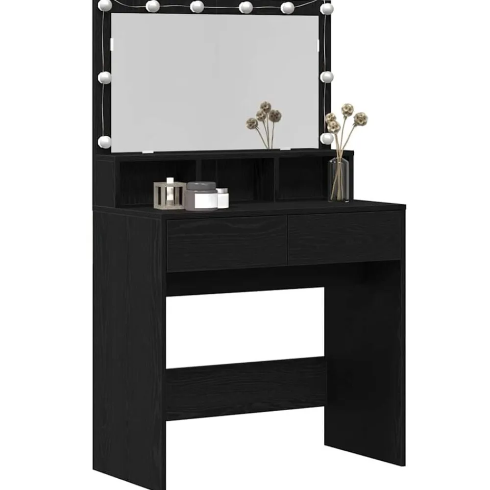 vidaXL Mesa Tocador con luces de espejo 80 x 41 x 134,5 cm Roble negro Sale