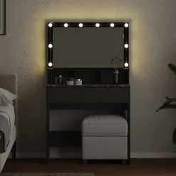 vidaXL Mesa Tocador con luces de espejo 80 x 41 x 134,5 cm Roble negro Sale