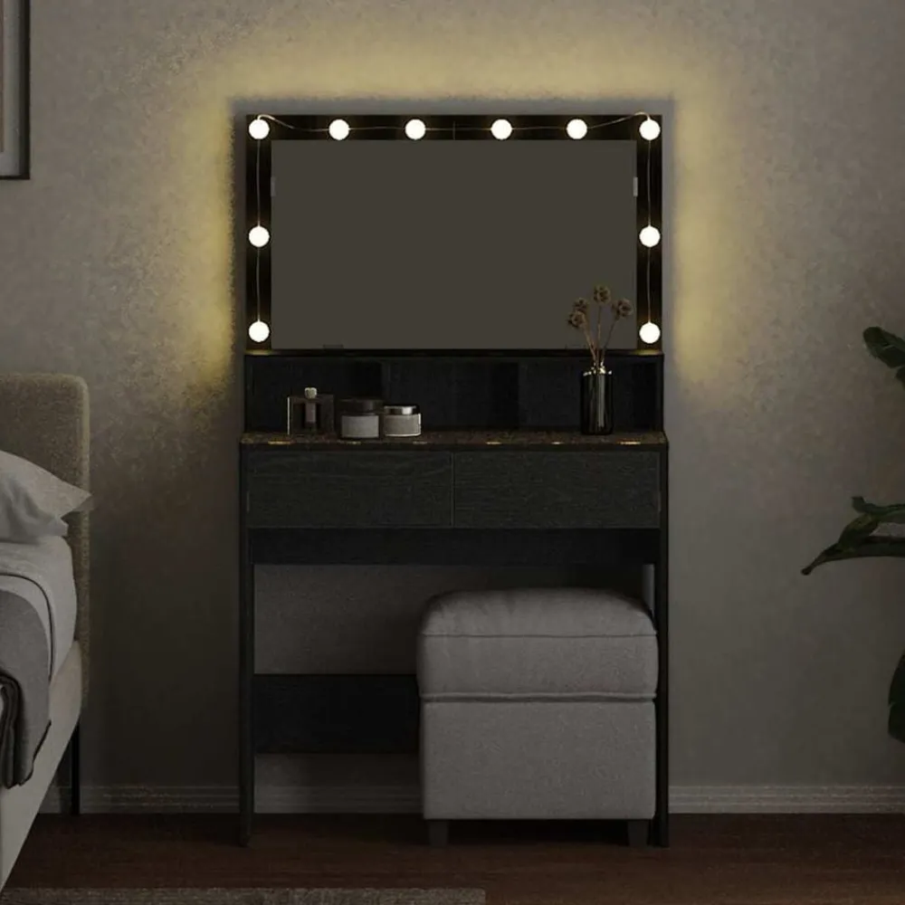 vidaXL Mesa Tocador con luces de espejo 80 x 41 x 134,5 cm Roble negro Sale