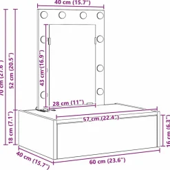 vidaXL Mesa Tocador Negro 60 x 40 x 70 cm Madera de ingeniería Roble negro Clearance
