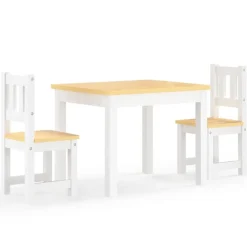vidaXL Mesa y silla infantil 3 pzas MDF Blanco y beige Hot