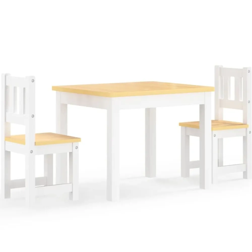 vidaXL Mesa y silla infantil 3 pzas MDF Blanco y beige Hot