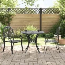 vidaXL Mesa y sillas de bistró 3 piezas aluminio fundido Negro Clearance