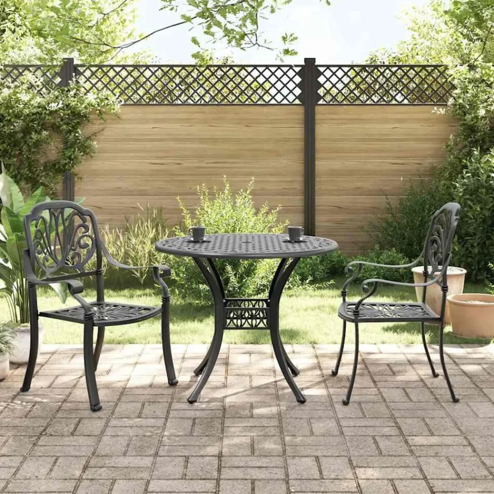 vidaXL Mesa y sillas de bistró 3 piezas aluminio fundido Negro Clearance