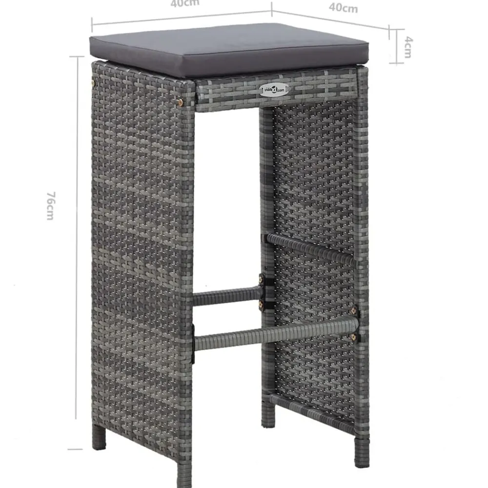 vidaXL Mesa y sillas de bar jardín 7 pzas cojines ratán sintético Gris Clearance